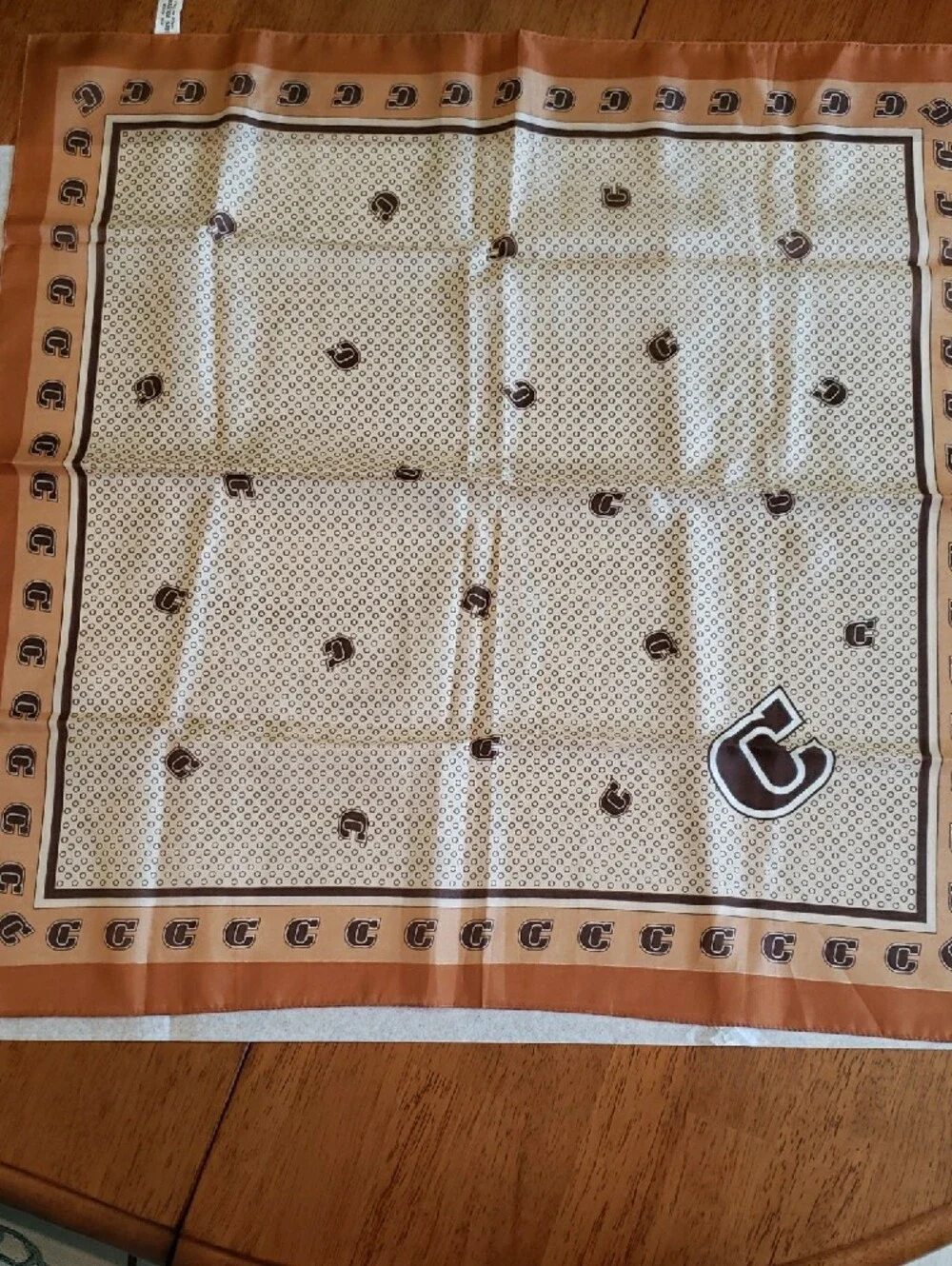 Vintage Bronze Tan & Cream Scarf with Signature C Motif Made in Italy
